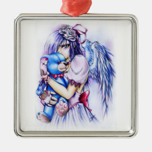 Adorno Metálico Chica ángel gótico rosa anime con osito de peluche