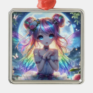 Adorno Metálico Chica Anime Cabello Arcoíris Cantando Hada Luna