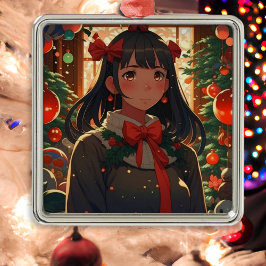 Adorno Metálico Chica Anime Festiva en Noche de Navidad