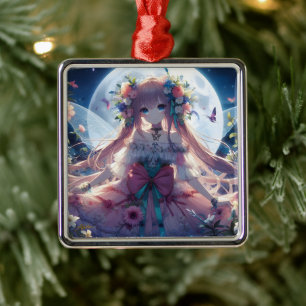 Adorno Metálico Chica Anime Flor Luna Hada
