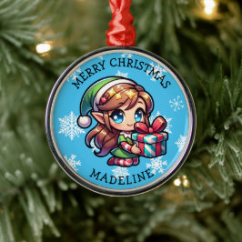 Adorno Metálico Chica Anime Lindo Elfo Navidad Personalizada