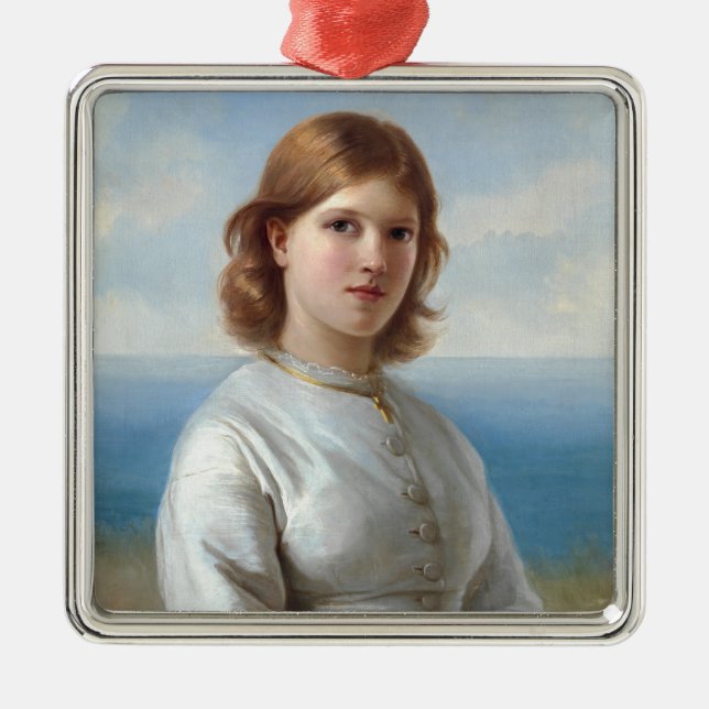 Adorno Metálico Chica con vestido de seda blanca para la Santa Com (Frente)