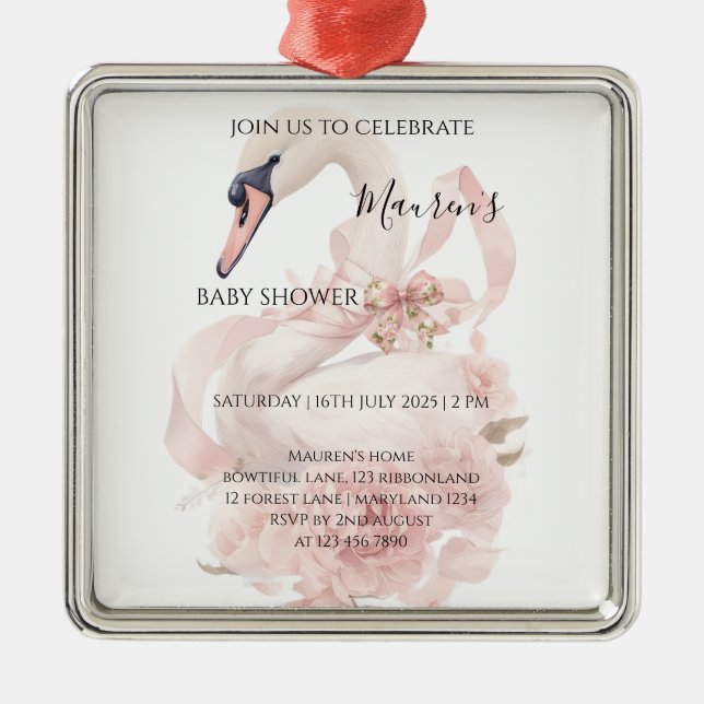 Adorno Metálico Chica de lazo rosa Baby Shower  (Frente)