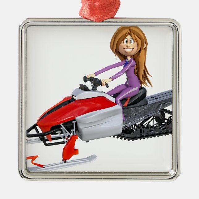 Adorno Metálico Chica del dibujo animado en un Snowmobile (Frente)