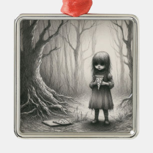 Adorno Metálico Chica espeluznante con Pizza Horror Ilustracion es