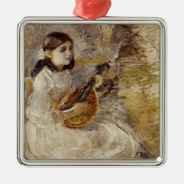 Adorno Metálico Chica jugando al mandolín (por Berthe Morisot) (Frente)