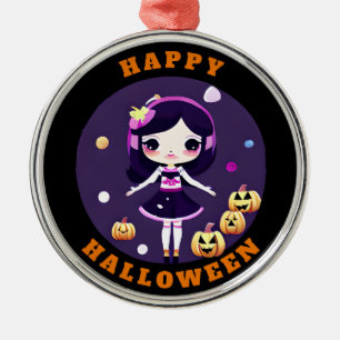 Adorno Metálico Chica Kawaii Linda en Calabazas Halloween