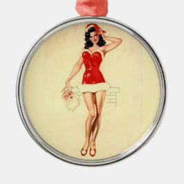 Adorno Metálico Chica Pin Up con máscara Santa