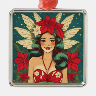 Adorno Metálico Chica Pin-Up Retro de Navidad Tropical de los 50