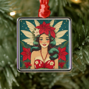 Adorno Metálico Chica Pin-Up Retro de Navidad Tropical de los 50