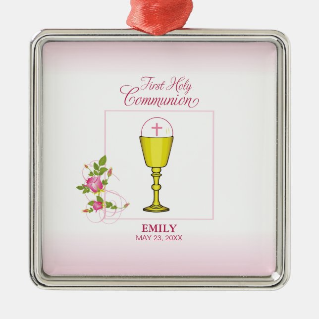 Adorno Metálico Chica Primer Comunión Santa Rosa, cáliz, anfitrión (Frente)