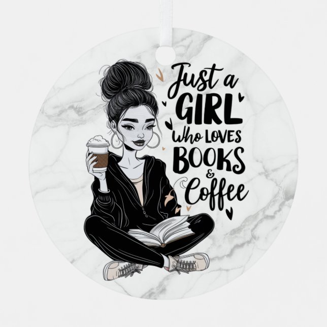 Adorno Metálico Chica que ama los libros y el café Personalizado b (Anverso)