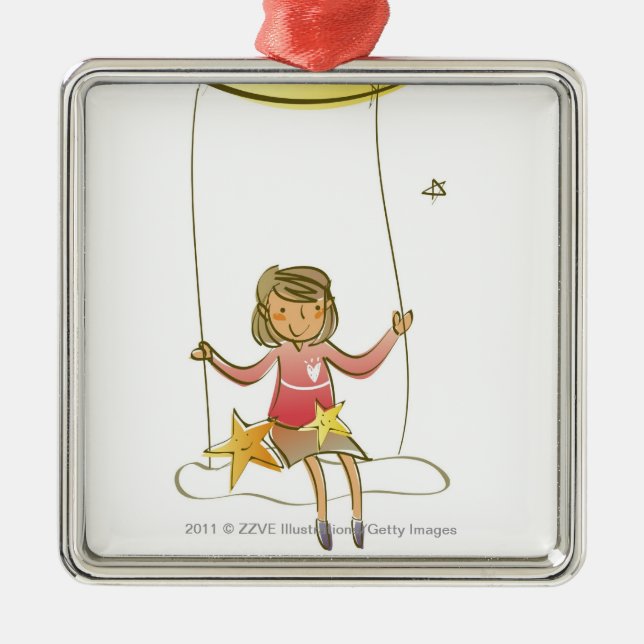 Adorno Metálico Chica que balancea en una cuerda que cuelga de la (Frente)