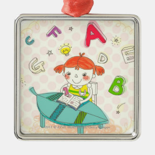 Adorno Metálico Chica que se sienta en la silla, estudiando