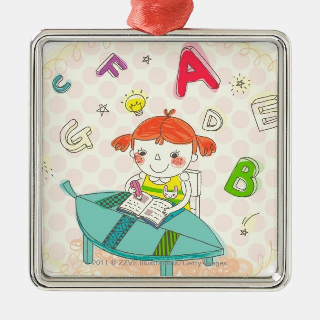 Adorno Metálico Chica que se sienta en la silla, estudiando (Frente)