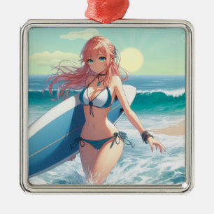 Adorno Metálico Chica surfista de anime costero/naútico/tropical