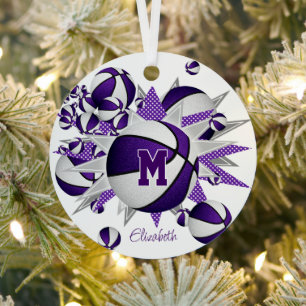 Adorno Metálico chicas de baloncesto blanco morado