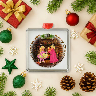 Adorno Metálico Chicas de la chimenea de época Navidades rosados