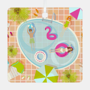 Adorno Metálico Chicas en bikini y chicos jugando juegos en la pis