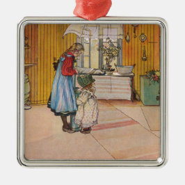 Adorno Metálico Chicas en la cocina (arte sueco clásico)