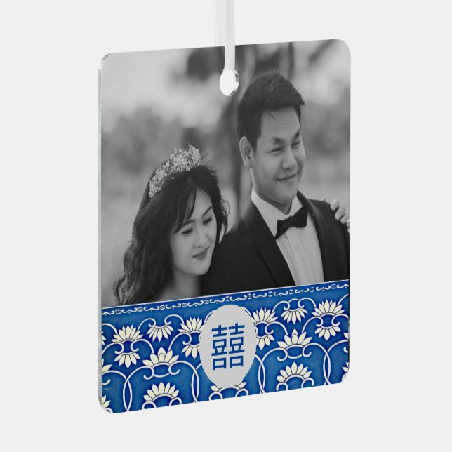 Adorno Metálico Chinoiserie azul y blanca -boda (Anverso Derecho)