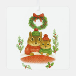 Adorno Metálico Chipmunk Mom & Child Christmas Whimsical Ornament