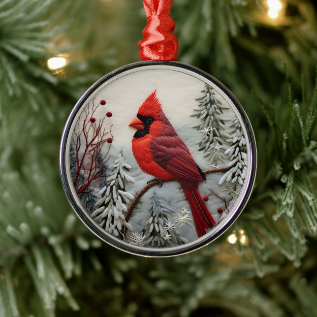 Adorno Metálico Chirstmas de pájaros del cardenal rojo 3D (Árbol)