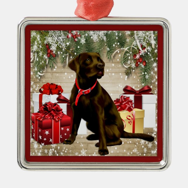 ADORNO METÁLICO CHOCOLATE LABRADOR DEL NAVIDAD (Frente)