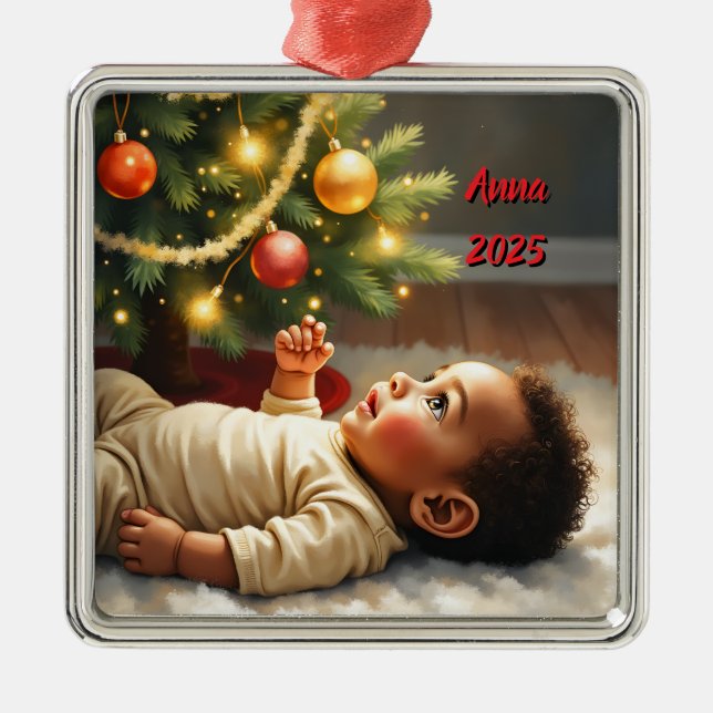 Adorno Metálico Christmas Baby Under The Tree Scene  (Frente)