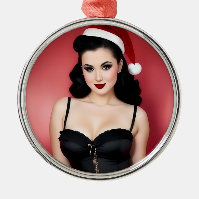 Adorno Metálico Christmas Goth Girl in Hat Holiday Ornament (Frente)