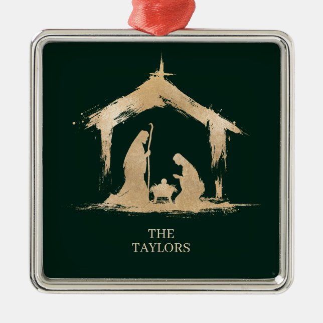 Adorno Metálico Christmas Religious Nativity Scene Family Photo (Frente)