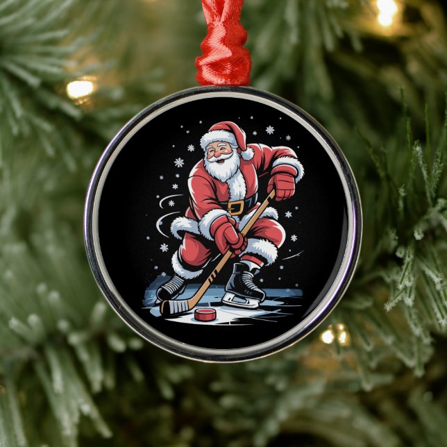 Adorno Metálico Christmas Sports Santa Plays Ice Hockey Xmas  (Árbol)