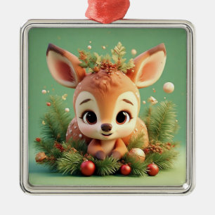Adorno Metálico Ciervo de dibujos animados adorable en una Navidad
