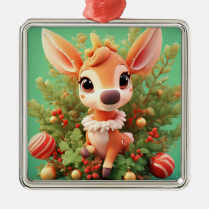 Adorno Metálico Ciervo de dibujos animados adorable en una Navidad