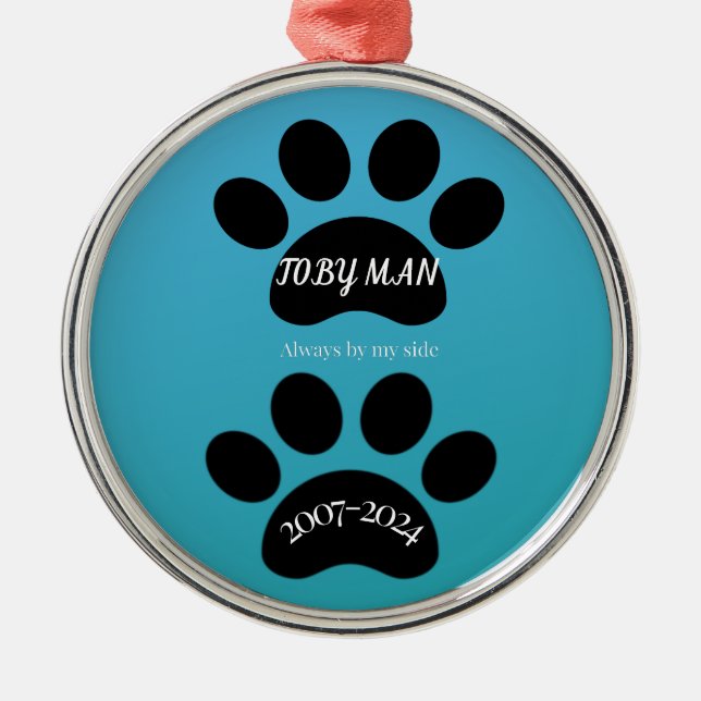 Adorno Metálico Circle of Love Teal Blue Paw Print  (Frente)