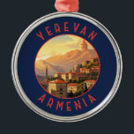 Adorno Metálico Círculo angustiado retro de Ereván en Armenia<br><div class="desc">Diseño de viaje vectorial retro de Ereván. Ereván,  la capital de Armenia,  está marcada por la gran arquitectura de la era soviética.</div>