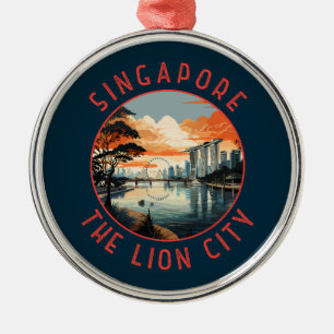 Adorno Metálico Círculo angustiado retro de Singapur