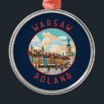Adorno Metálico Círculo angustiado retro de Varsovia Polonia<br><div class="desc">Diseño de viaje vector retro de Varsovia. Es una mezcla cautivadora de estilos arquitectónicos,  desde el encantador casco antiguo hasta el impresionante Palacio de la Cultura y la Ciencia.</div>