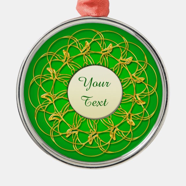 Adorno Metálico Círculo blanco de encaje dorado con texto sobre ve (Frente)