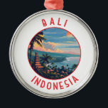 Adorno Metálico Círculo de angustia retro en Bali Indonesia<br><div class="desc">Diseño de viajes vectoriales retro de Bali. Bali es una isla en el sudeste asiático conocida por sus playas,  templos y cultura. También alberga vida marina,  parques de safari y arte.</div>