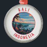 Adorno Metálico Círculo de angustia retro en Bali Indonesia<br><div class="desc">Diseño de viajes vectoriales retro de Bali. Bali es una isla en el sudeste asiático conocida por sus playas,  templos y cultura. También alberga vida marina,  parques de safari y arte.</div>