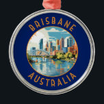 Adorno Metálico Círculo en problemas retro de Brisbane Australia<br><div class="desc">Diseño de viaje vectorial retro de Brisbane. Brisbane,  la vibrante capital de Queensland,  Australia,  es una ciudad que combina perfectamente la energía urbana con el encanto relajado. Está situado a orillas del río Brisbane y cuenta con un clima subtropical,  una belleza natural impresionante y un rico tapiz cultural.</div>