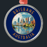 Adorno Metálico Círculo en problemas retro de Brisbane Australia<br><div class="desc">Diseño de viaje vectorial retro de Brisbane. Brisbane,  la vibrante capital de Queensland,  Australia,  es una ciudad que combina perfectamente la energía urbana con el encanto relajado. Está situado a orillas del río Brisbane y cuenta con un clima subtropical,  una belleza natural impresionante y un rico tapiz cultural.</div>