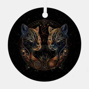 Adorno Metálico Círculo Felino Artístico Gatos Gemelos