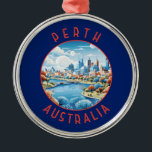 Adorno Metálico Círculo retro angustiado de Perth Australia<br><div class="desc">Diseño de viaje vector retro Perth. Perth,  capital de Australia Occidental,  se encuentra donde el río Swan se encuentra con la costa suroeste.</div>