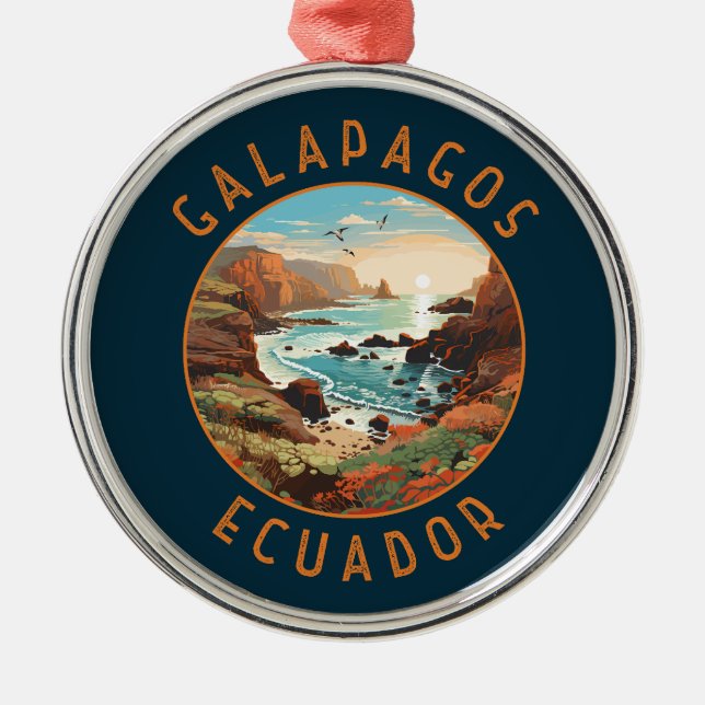 Adorno Metálico Círculo retro de las Islas Galápagos (Frente)