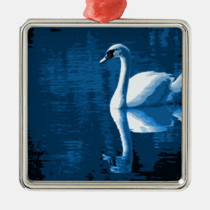 Adorno Metálico Cisne tranquilo elegante azul hermoso del blanco