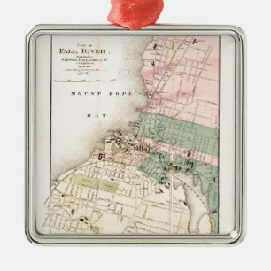 Adorno Metálico Ciudad mapa de Fall River, Massachusetts (1874)