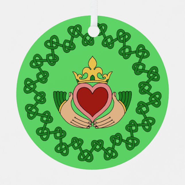 Adorno Metálico Claddagh y Green Knotwork (Anverso)