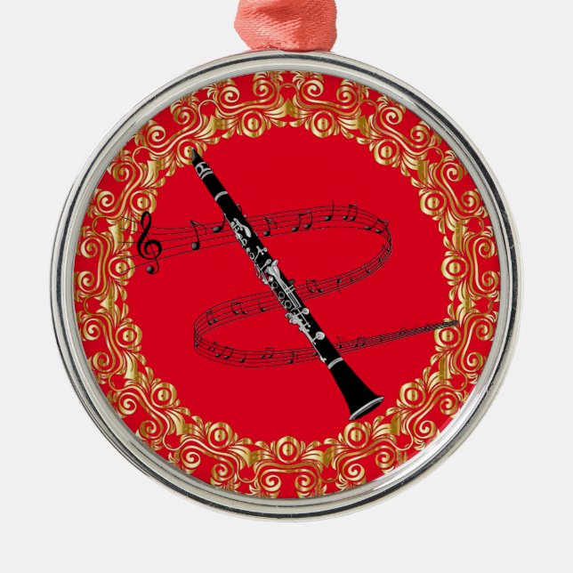 Adorno Metálico Clarinete, rojo y oro (Frente)